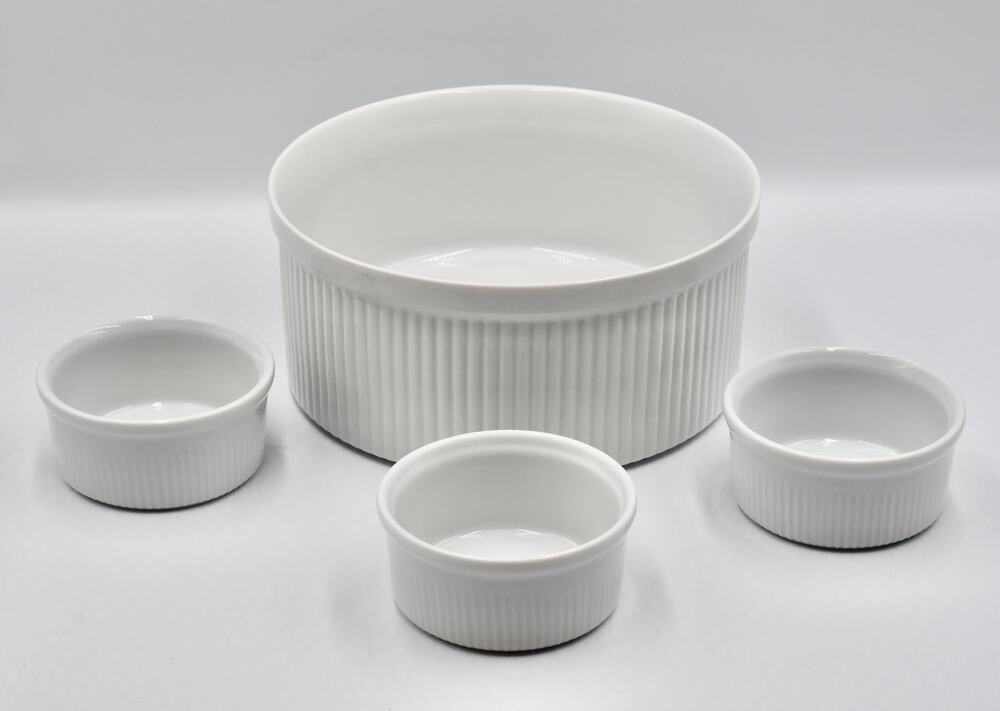Dansk Bistro 4pc Christianshavn Ribbed Ramekins & Soufflé Casserole Dish